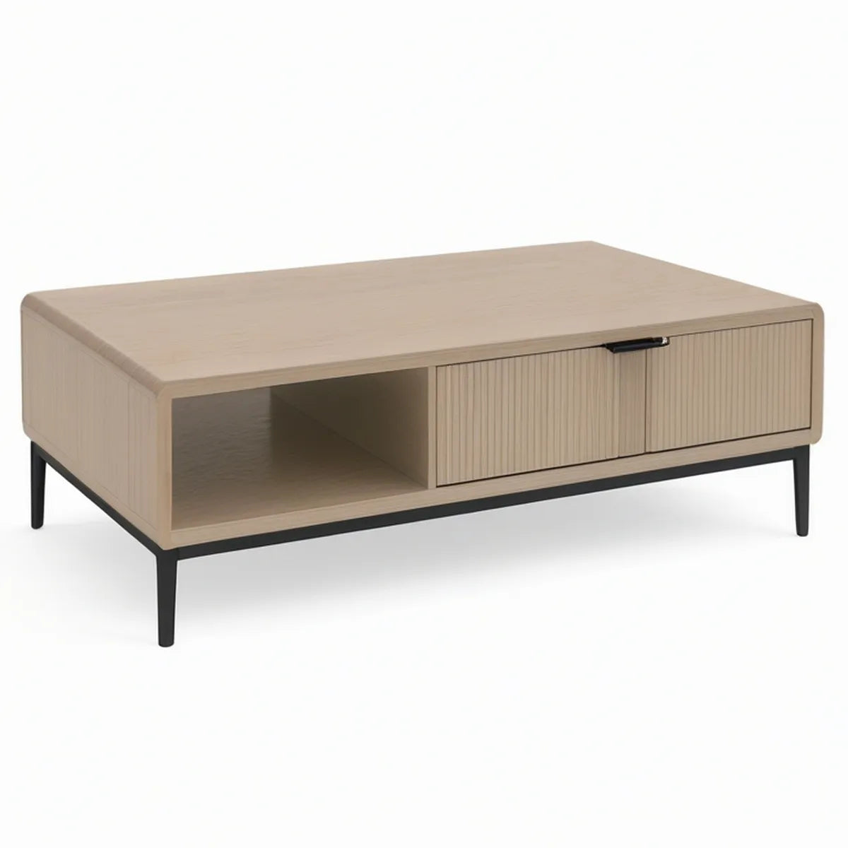 Couchtisch rechteckig 100 x 60 x 40 cm in heller Eichenoptik mit schwarzen Stahlbeinen