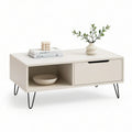 Rechteckiger Salontisch aus MDF mit Schublade und offenem Fach, Cremeweiss/Schwarz, 100 x 50 x 45 cm