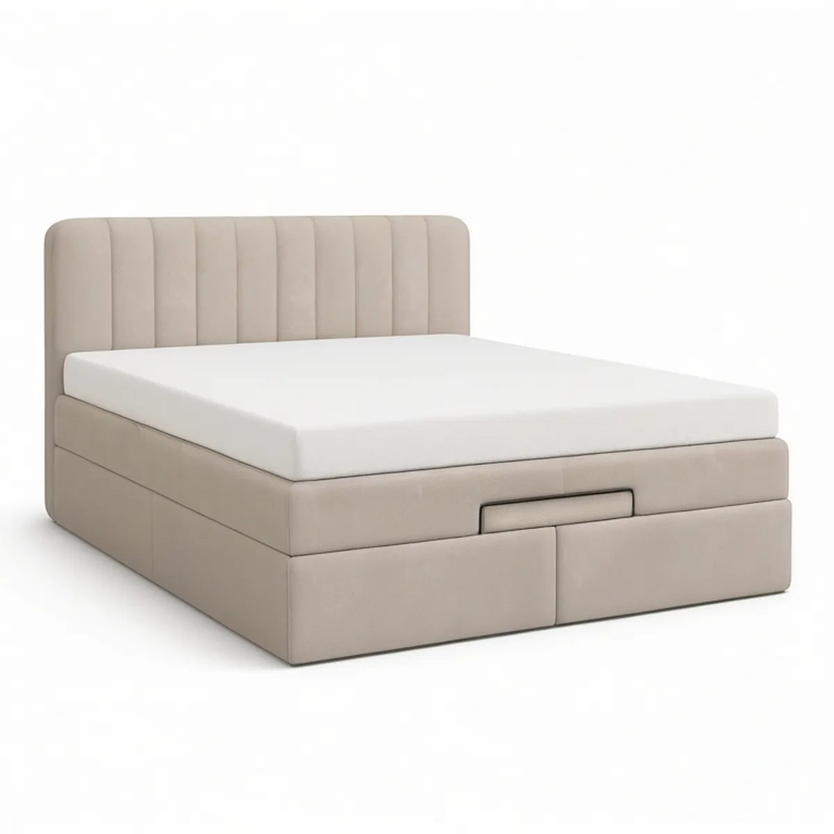 Gepolstertes Bettgestell mit Stauraum und Schubladen, Beige, 160 x 200 cm