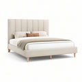 Gepolstertes Doppelbett 160 x 200 cm in Creme mit Naturholzfüssen