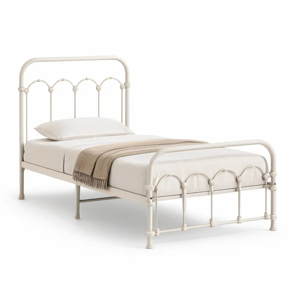 Metallbett 90 x 200 cm mit Kopfteil und Fussteil, Cremeweiss