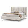 Gepolstertes Doppelbett 180 x 200 cm mit Polyesterbezug in Creme