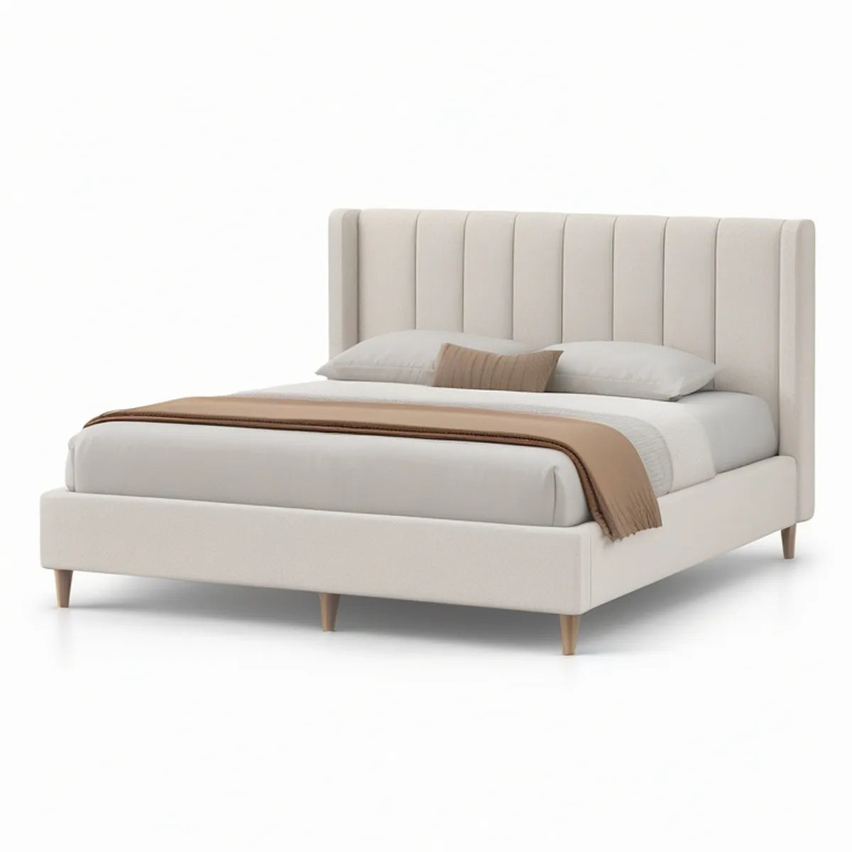 Gepolstertes Doppelbett 180 x 200 cm mit Polyesterbezug in Creme