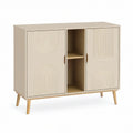 Sideboard mit 2 Türen, offenem Mittelfach und Reliefstruktur, Beige/Naturholz, 100 x 40 x 100 cm