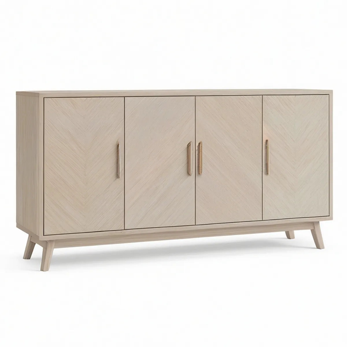 Sideboard mit 4 Türen aus MDF mit Eichenfurnier, Natur, 180 x 45 x 90 cm