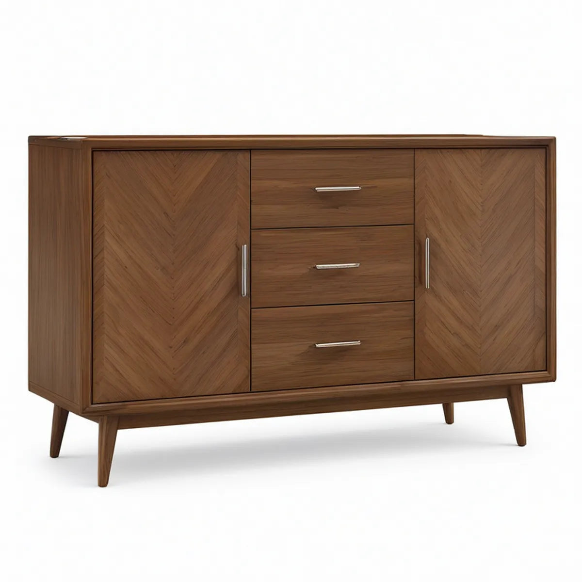 Sideboard aus Walnussholz und MDF, Walnussbraun/Silber, 160 x 40 x 90 cm
