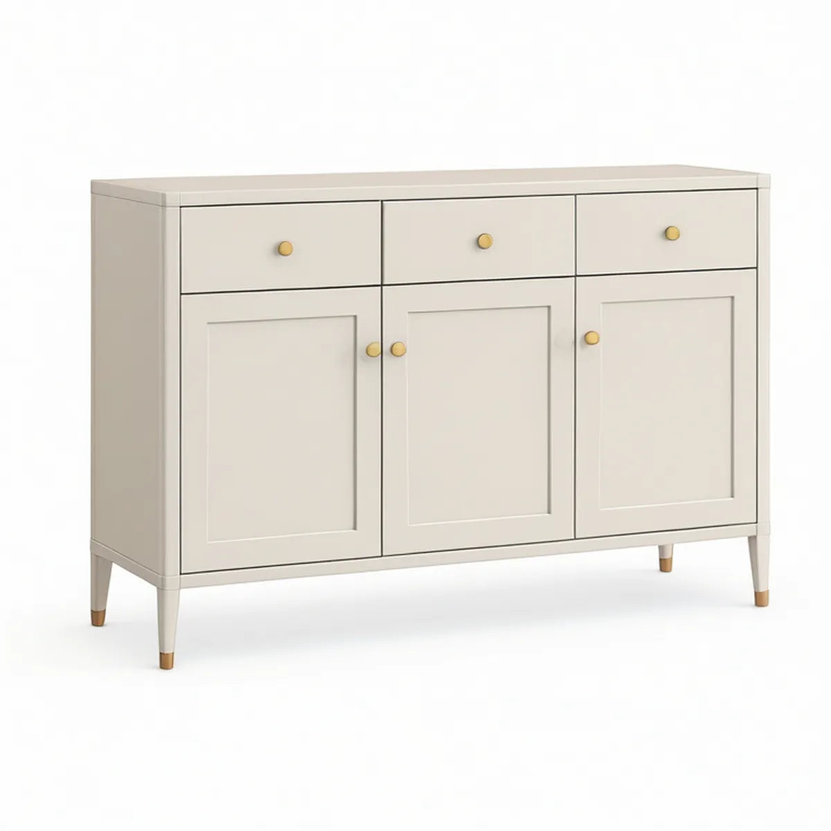 Kommode mit 3 Türen und 3 Schubladen aus MDF, Cremeweiss/Gold, 120 x 40 x 85 cm