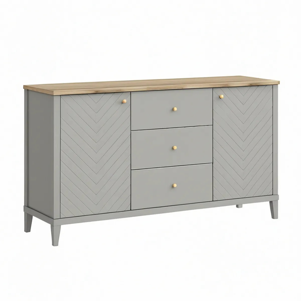 Sideboard 160 x 40 x 80 cm in Grau und Eichenoptik mit 2 Türen und 3 Schubladen
