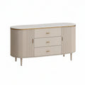 Ovales Sideboard 160 x 45 x 85 cm in Cremeweiss mit Keramikplatte, 3 Schubladen und 2 Türen
