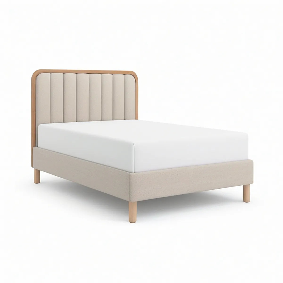 Polsterbett 160 x 200 cm mit vertikal gepolstertem Kopfteil, Beige/Natur