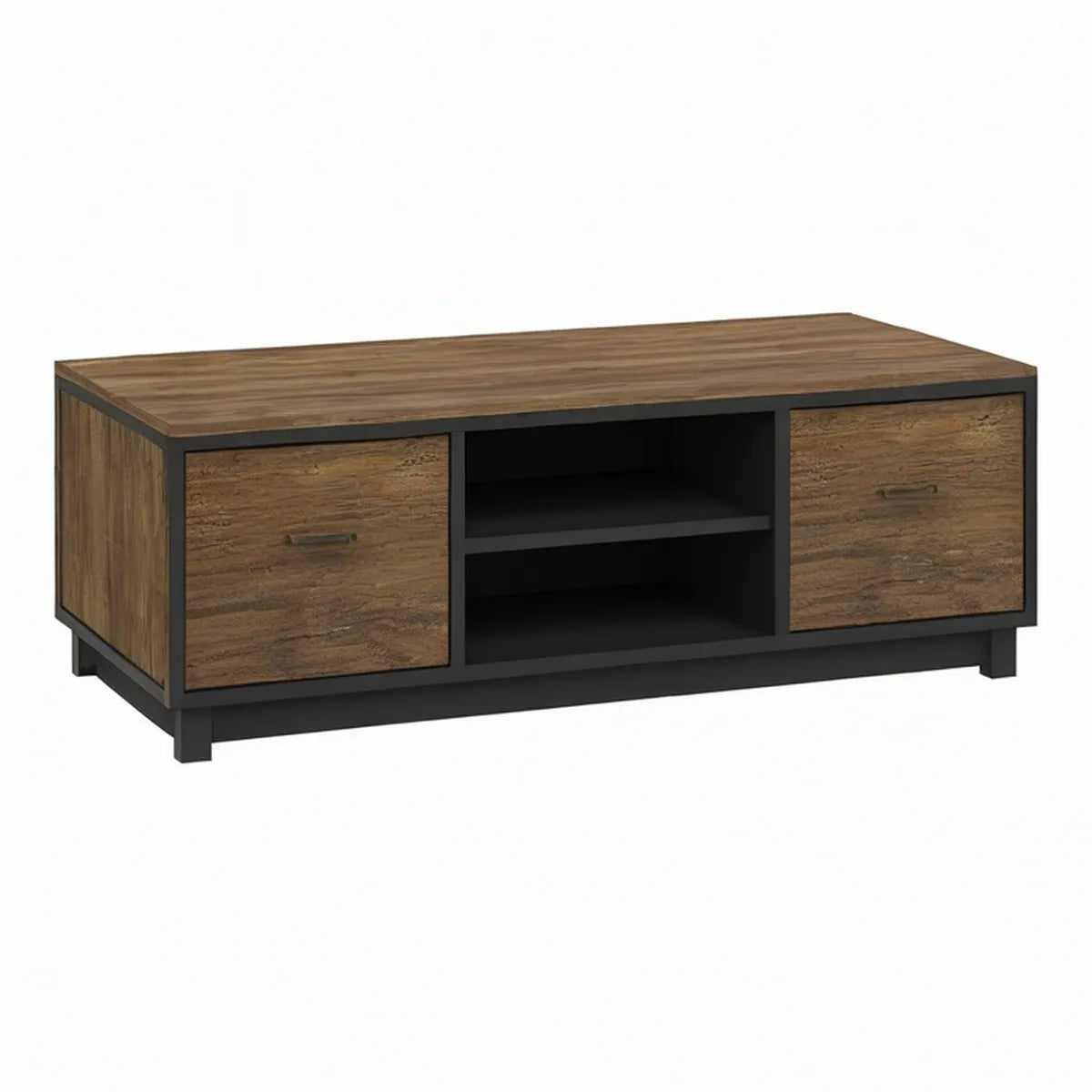 Couchtisch mit 2 Schubladen und offenen Fächern, 100 x 50 x 45 cm, Braun/Schwarz