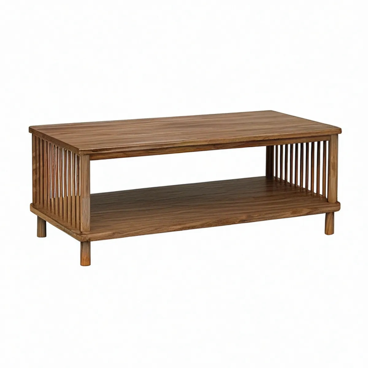 Rechteckiger Couchtisch aus Massivholz, nussbraun, 100 x 50 x 45 cm, mit offenem Ablagefach