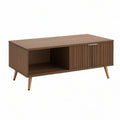 Couchtisch aus MDF mit Walnussfurnier, Schiebetür und offenem Fach, Walnussbraun, 120 x 60 x 45 cm