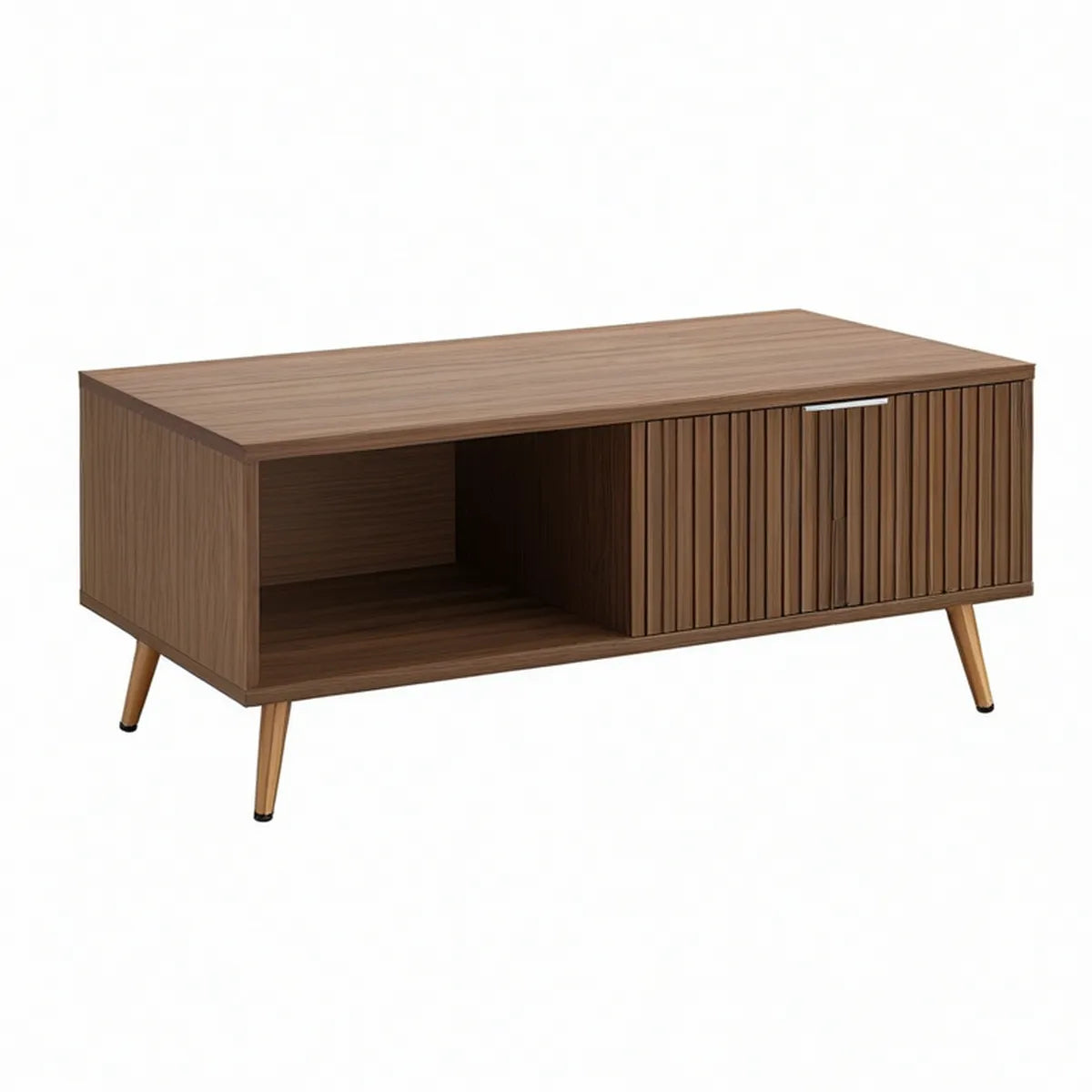 Couchtisch aus MDF mit Walnussfurnier, Schiebetür und offenem Fach, Walnussbraun, 120 x 60 x 45 cm