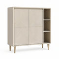 Highboard aus MDF mit 2 Türen und 3 offenen Fächern, Beige, 100 x 40 x 120 cm