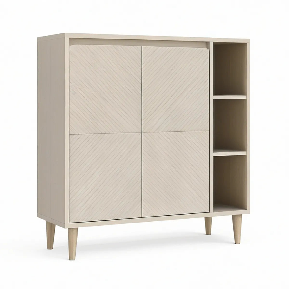 Highboard aus MDF mit 2 Türen und 3 offenen Fächern, Beige, 100 x 40 x 120 cm