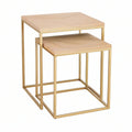 2er-Set quadratische Satztische in Beige Marmoroptik und Gold, 50 x 50 x 55 cm und 40 x 40 x 50 cm