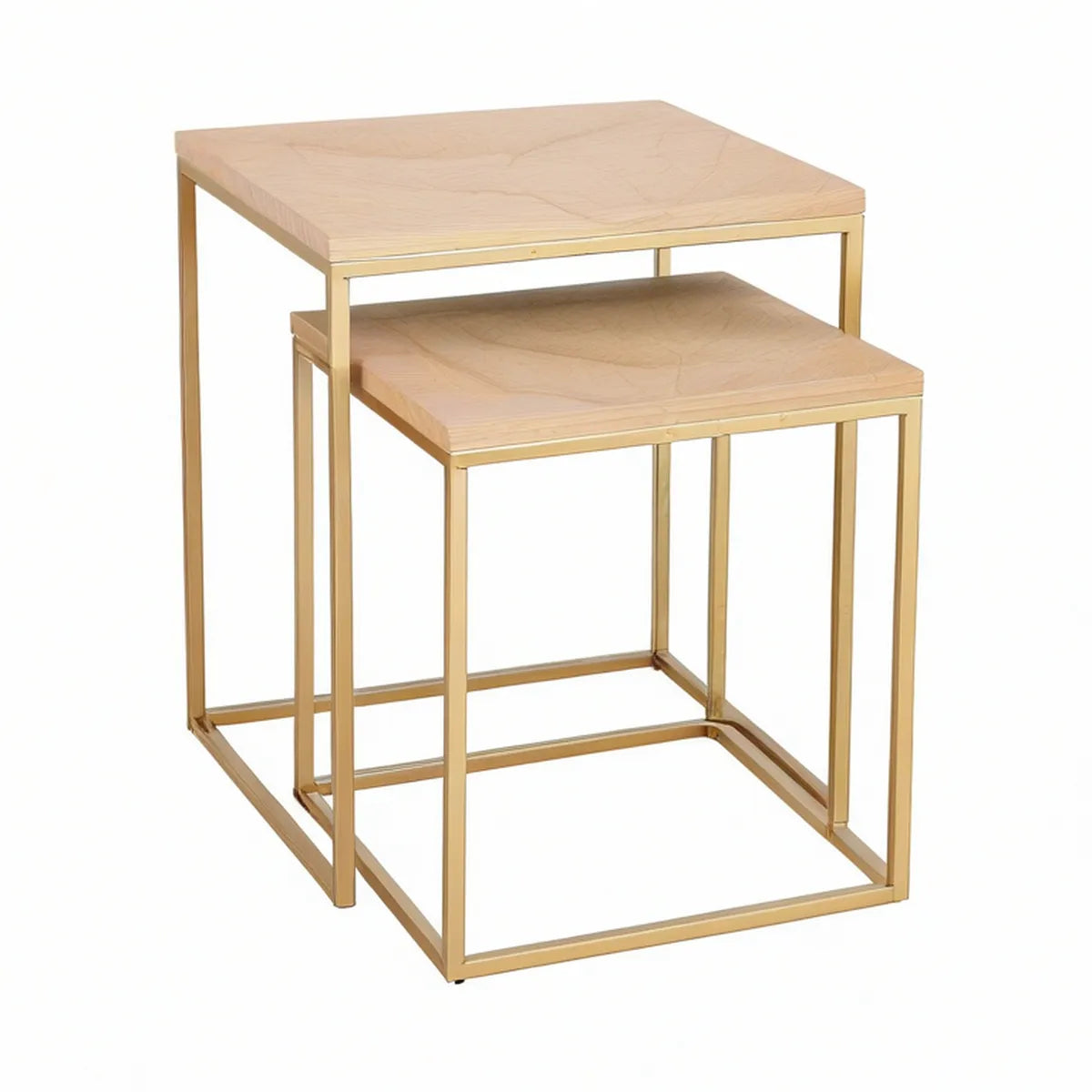 2er-Set quadratische Satztische in Beige Marmoroptik und Gold, 50 x 50 x 55 cm und 40 x 40 x 50 cm