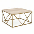 Quadratischer Couchtisch 80 x 80 x 45 cm in heller Eichenoptik und Gold