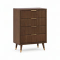 Kommode mit 4 Schubladen aus MDF mit Walnussfurnier, Walnussbraun/Gold, 80 x 40 x 120 cm