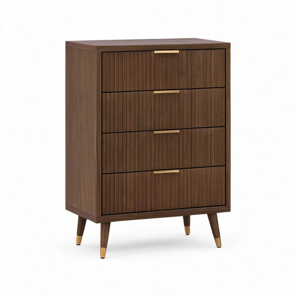 Kommode mit 4 Schubladen aus MDF mit Walnussfurnier, Walnussbraun/Gold, 80 x 40 x 120 cm